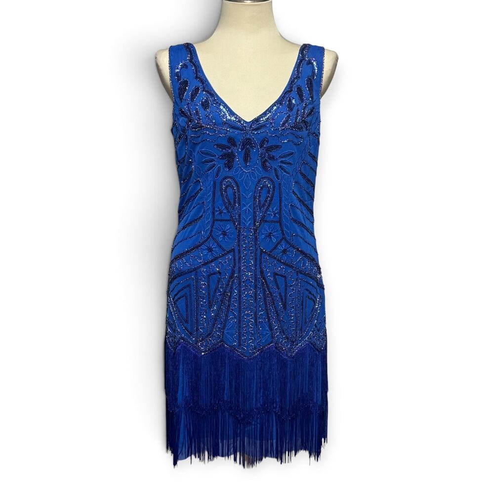 Babeyond Beaded 1920s Style Flapper Dress Blue XL